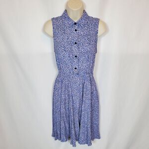 Kate Spade New York Women's Sleeveless Dress Small Blue Petal Print Classic